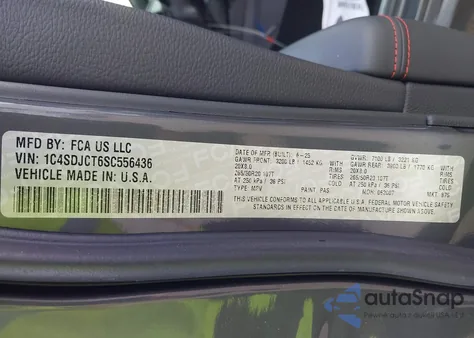 2025 Dodge Durango R/T Plus Awd z USA, uszkodzony, nr VIN 1C4SDJCT6SC556436